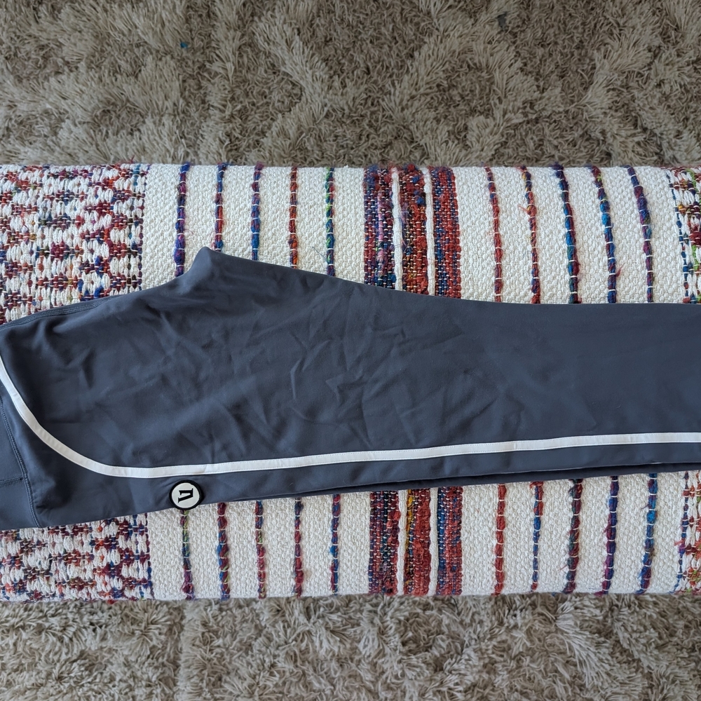 Gray Athletic Leggings with White Stripe